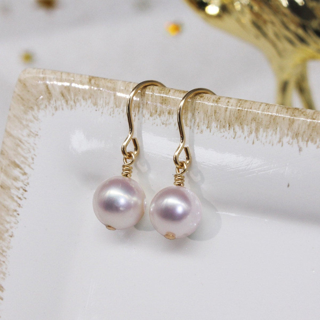 Elegant Dangle/Stud Minimalist AAA 7-7.5mm Round Pearls 18k Gold Plated Earrings