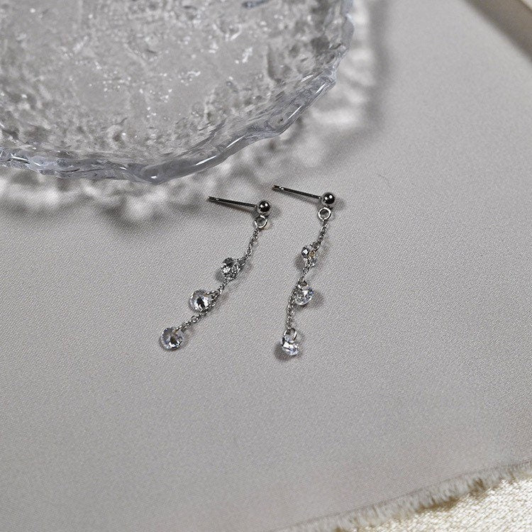 Surgical Steel/ Gold Plated 5mm Mini Cubic Zirconia Chain Earrings 5cm Wedding Bridal and Bridesmaid Gifts