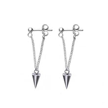 Load image into Gallery viewer, Solid steel stud earrings with Korean-style Kpop bullet spike design, seamless charm, and gothic aesthetic. Available in 1 or 2cm sizes, with a total length of 4-5cm.
