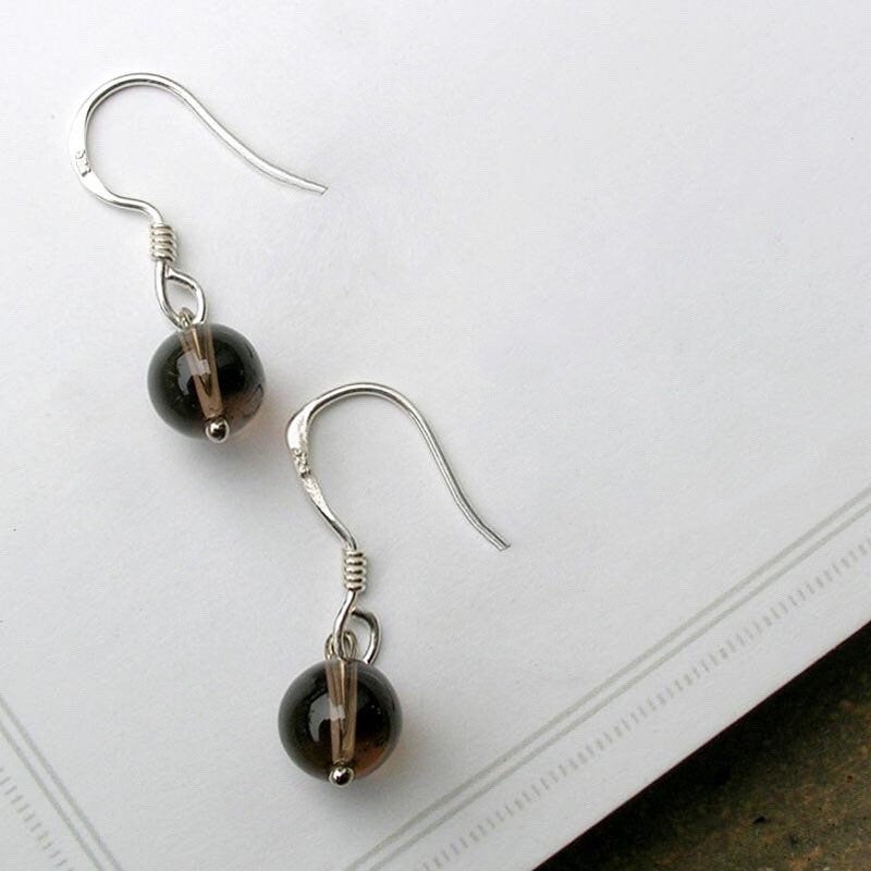 S925 8/10mm Natural Smoky Quartz Dangle Crystal Earrings