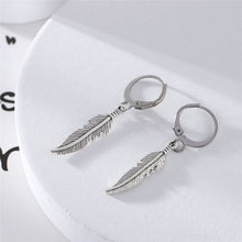 Load image into Gallery viewer, Gothic Punk Hoop Lever Back 3cm Feather Steel Earrings 4cm
