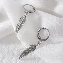 Load image into Gallery viewer, Gothic Punk Hoop Lever Back 3cm Feather Steel Earrings 4cm
