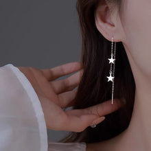 Load image into Gallery viewer, Korean Fashion Style Double Stars 10mm Charm Chain Threader Earrings 12cm Surgical Steel
