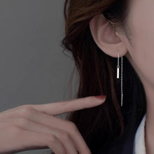 Load image into Gallery viewer, Minimalist Korean Fashion 1.5 Stainless Steel Rectangle Charm Bar Threader Earrings 7cm
