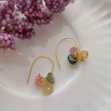 Load image into Gallery viewer, 18k Gold Plated Natural AAA Colorful Tourmaline 3-7mm Freeform Chips Earrings
