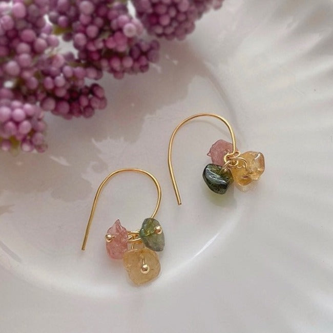 18k Gold Plated Natural AAA Colorful Tourmaline 3-7mm Freeform Chips Earrings