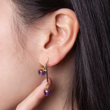 Load image into Gallery viewer, 18K gold plated 925 silver dangle earrings with 8mm natural amethyst beads in a flower design, perfect for adding a touch of luxury and elegance to any outfit.
