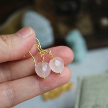 Load image into Gallery viewer, 18K Gold Plated S925 10mm Mozambique Heart Rose Quartz Small Dangle Crystal Earrings
