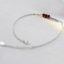 将图片加载到图库查看器，S925 Tiny 3mm Natural Brazil Red Garnet Chain Bracelet 6/7/8 Inches with Extender Minimalist Birthstone
