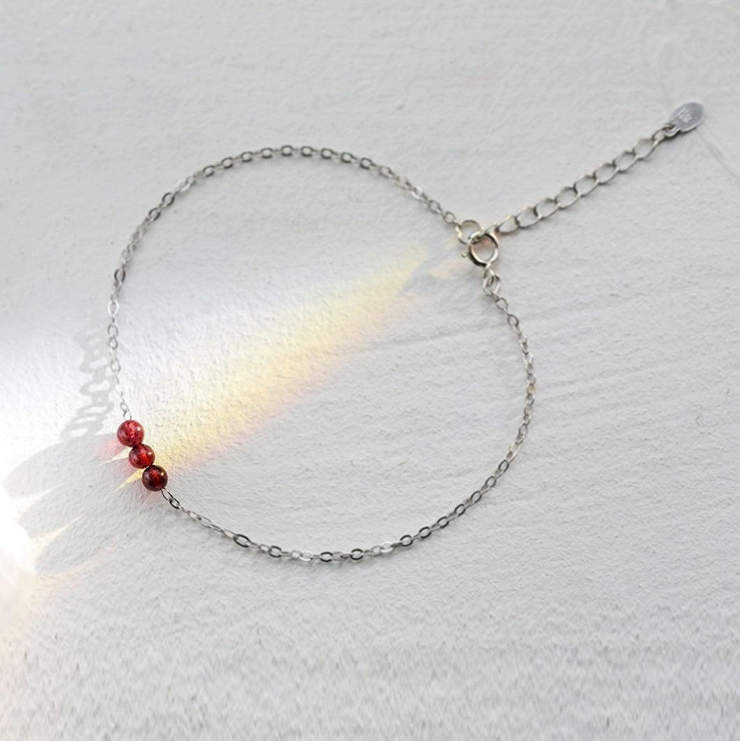 S925 Tiny 3mm Natural Brazil Red Garnet Chain Bracelet 6/7/8 Inches with Extender Minimalist Birthstone