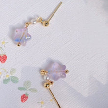 将图片加载到图库查看器，18K Gold Plated MATTE Colored Glaze Purple Blue Gold Foil Star Crystal Pearl Earrings
