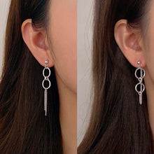 Load image into Gallery viewer, Korean Style Asymmetrical 2pc Different Design 10mm Ring Circle Stud Kpop Solid Steel Chain Earrings 5-6CM
