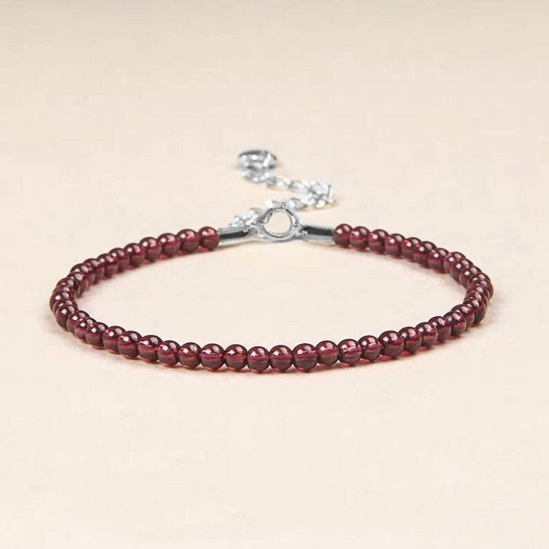 S925 3mm Tiny Garnet Round Beads Bracelet 6/7/8 Inches with Extender