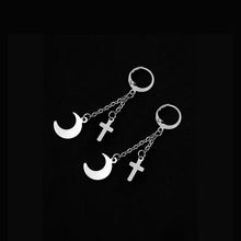 Load image into Gallery viewer, Kpop Earrings Korea BTS Earrings Moon and Cross Solid Stainless Steel Earrings Hoop Lever Back Earrings Unisex
