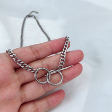 Load image into Gallery viewer, Korean Kpop 3.8mm Chunky Cuban Chain 10mm Double Circle Ring Necklace 16-18Inches
