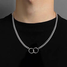 Load image into Gallery viewer, Korean Kpop 3.8mm Chunky Cuban Chain 10mm Double Circle Ring Necklace 16-18Inches
