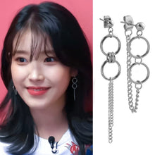 Load image into Gallery viewer, Korean Style Asymmetrical 2pc Different Design 10mm Ring Circle Stud Kpop Solid Steel Chain Earrings 5-6CM
