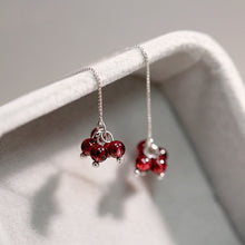 Load image into Gallery viewer, Platinum Plated S925 Brazil 3mm Tiny Garnet Earrings 11cm
