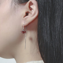 Load image into Gallery viewer, Platinum Plated S925 Brazil 3mm Tiny Garnet Earrings 11cm
