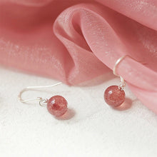 将图片加载到图库查看器，Minimalist Platinum Plated S925 8mm Red AAA Natural Strawberry Quartz Dangle Earrings Gemstone
