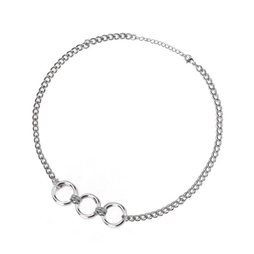 Korean Style Kpop Punk 10mm Circle Ring Necklace Solid Stainless Steel 16-18 Inches