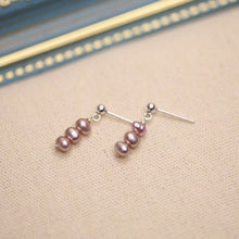 Load image into Gallery viewer, Surgical Steel Mini 3mm Purple Pearl Bar Earrings
