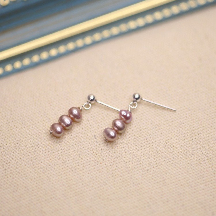 Surgical Steel Mini 3mm Purple Pearl Bar Earrings