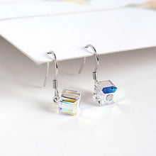 Load image into Gallery viewer, Small dangle earrings featuring S925 sugar cube crystal clear AB rainbow beads in 6mm or 8mm sizes, adding a pop of color and sparkle to any outfit.
