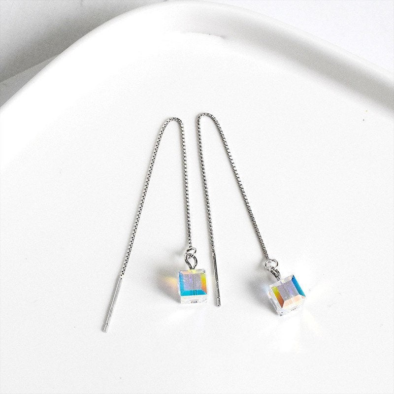 Platinum Plated S925 6mm Mini Cube Earrings 11cm