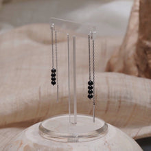 Load image into Gallery viewer, Surgical Steel 3-4mm Black Tourmaline Faceted Bead Bar Threader Chain Earrings 12cm
