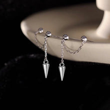 Load image into Gallery viewer, Pair of mini seamless solid stainless steel spike double piercing earrings, 4cm in length, inspired by Korean K-pop and BTS punk style, hypoallergenic.
