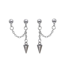 Load image into Gallery viewer, Pair of mini seamless solid stainless steel spike double piercing earrings, 4cm in length, inspired by Korean K-pop and BTS punk style, hypoallergenic.
