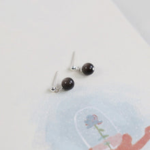 Load image into Gallery viewer, Surgical Steel 8mm Natural Silver Obsidian Earrings Stud hypoallergenic
