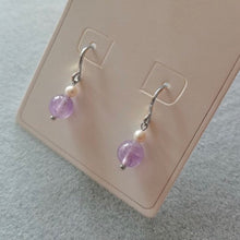 Load image into Gallery viewer, Small Dangle 18K Gold Plated/Silver 6mm Lavender Jade 3mm Baroque Mini Pearls Earrings
