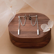 Load image into Gallery viewer, Surgical stainless steel earrings with chain link and rectangle charm, available in 1.5cm or 2cm bar lengths, total earring length is 5cm
