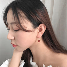 将图片加载到图库查看器，Minimalist Platinum Plated S925 8mm Red AAA Natural Strawberry Quartz Dangle Earrings Gemstone
