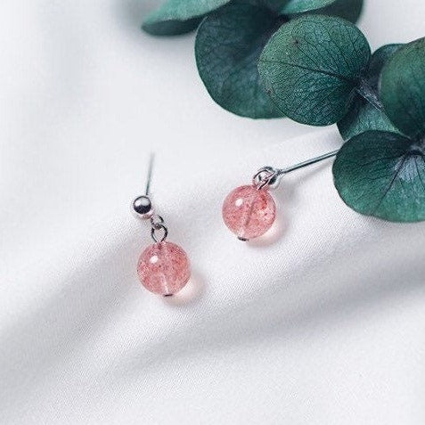 Surgical Steel 8mm AAA Red Strawberry Quartz Earrings Stud Minimalist