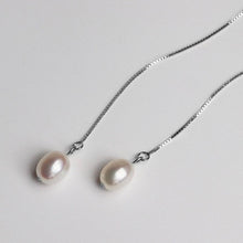 Load image into Gallery viewer, Platinum Plated S925 6mm AAA Oval Freshwater Pearls Earrings 11cm
