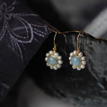 Load image into Gallery viewer, Flower Wire Wrapped 8mm Aquamarine With 3-4mm Tiny Small Baroque Pearls Earrings
