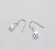 Load image into Gallery viewer, Small dangle earrings featuring S925 sugar cube crystal clear AB rainbow beads in 6mm or 8mm sizes, adding a pop of color and sparkle to any outfit.
