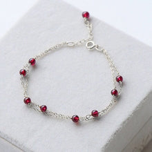 Load image into Gallery viewer, S925 3mm Tiny Garnet Beads Double Chain Bracelet 6/7/8 Inches with Extender
