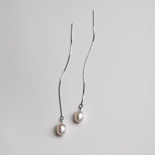 Load image into Gallery viewer, Platinum Plated S925 6mm AAA Oval Freshwater Pearls Earrings 11cm
