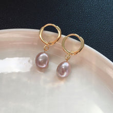 Load image into Gallery viewer, 18K Gold Plated 5-6mm AAA Oval Light White/Peach/ Purple Pearls Earrings Hoop Lever Back Huggie
