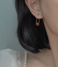 Load image into Gallery viewer, Surgical Steel 8mm Strawberry Quartz/Rose Quartz/Amethyst Studs Chain Earrings 3cm
