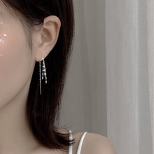 Load image into Gallery viewer, Korean Fashion Style Kpop Surgical Steel 3 Layers Sparkle Chain Threader Earrings 8cm
