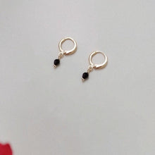 Load image into Gallery viewer, Minimalist 18K Gold Plated/Silver Plated Steel Huggie 3-4mm Single Natural Black Tourmaline Hoop Lever Back Small Earrings
