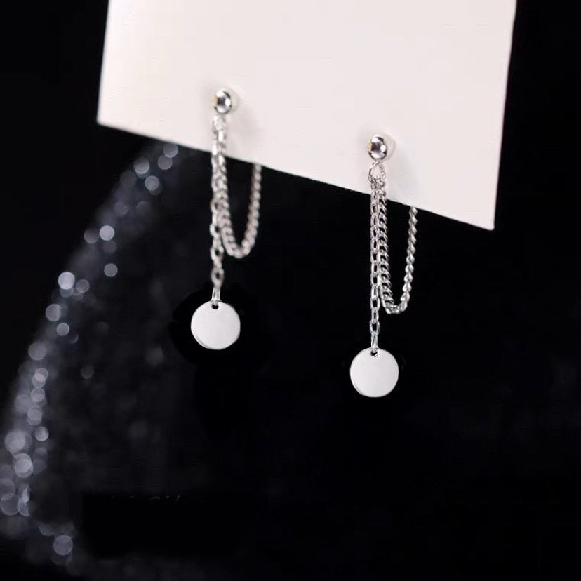 Korean Fashion Kpop Style Stainless Steel 8mm Circle Charm Earrings 4cm