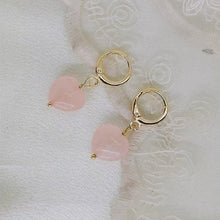 Load image into Gallery viewer, 18K Gold Plated 10/12mm Rose Quartz Heart Earrings
