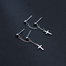 Load image into Gallery viewer, Double Piercing Stud Surgical Stainless Steel 18mm Cross Charm Earrings 3.5-4cm Hypoallergenic Gothic
