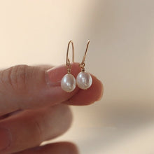 Load image into Gallery viewer, Minimalist AAA 4mm Oval Pearls Silver/18k Gold Plated Stainless Steel Small Dangle Earrings
